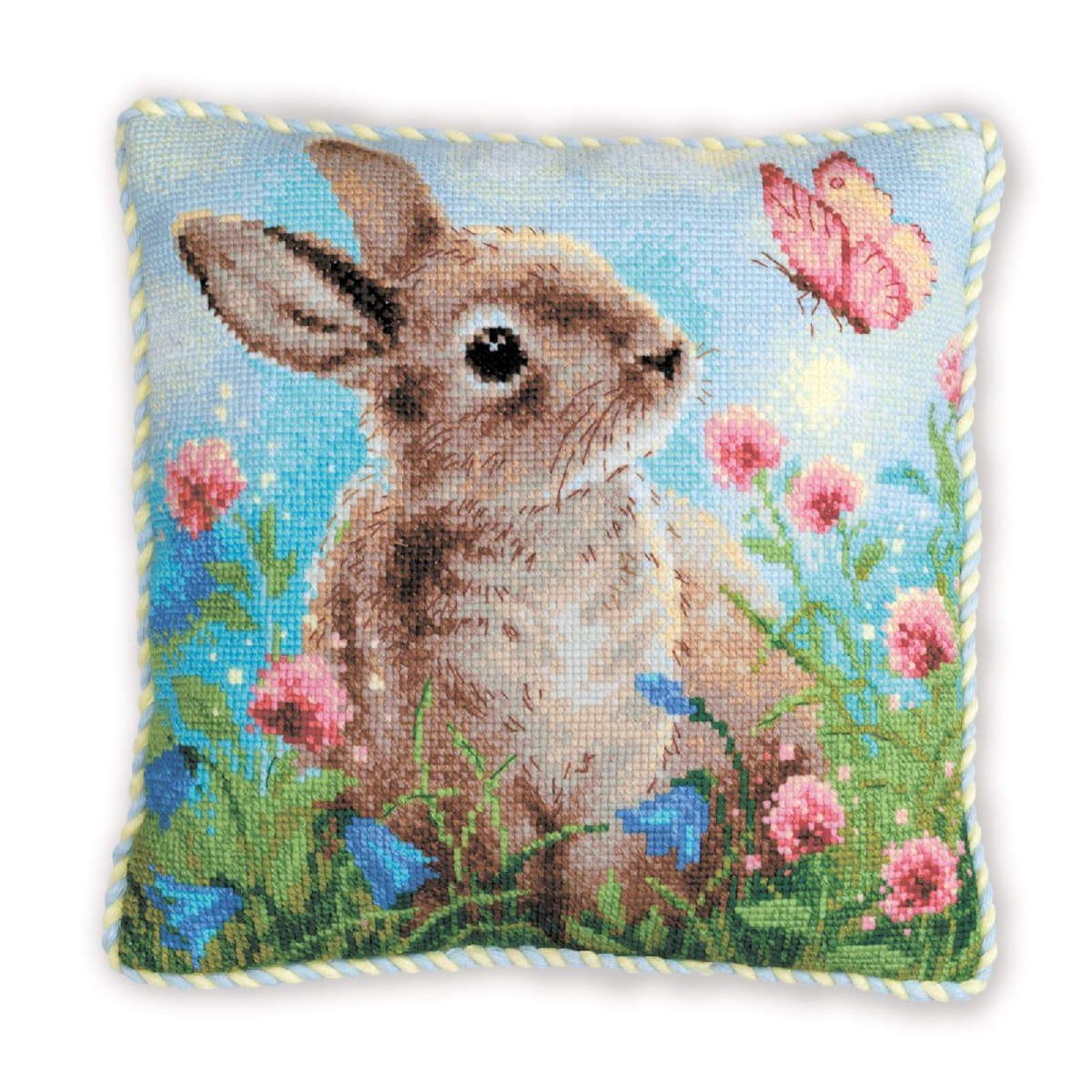 Riolis Kreativset Riolis Kreuzstich Kissen Set "Hase im Klee", Zählmuster, 40x40cm, (embroidery kit by Marussia)