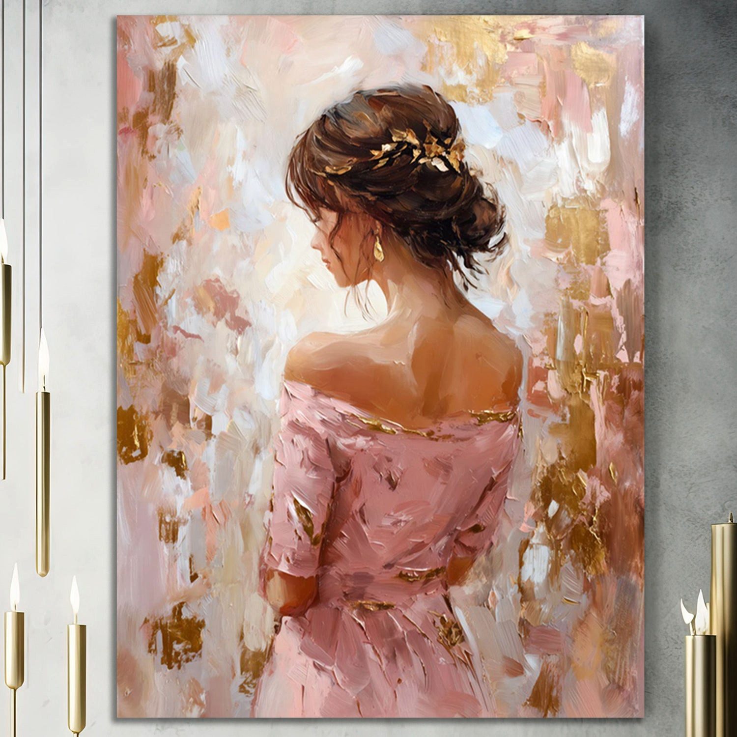 Artedinoi Leinwandbild Elegante Frau Rückenansicht rosa Leinwandbild Wandbild Kunstdruck XL D, Frau in Rückenansicht, rosa