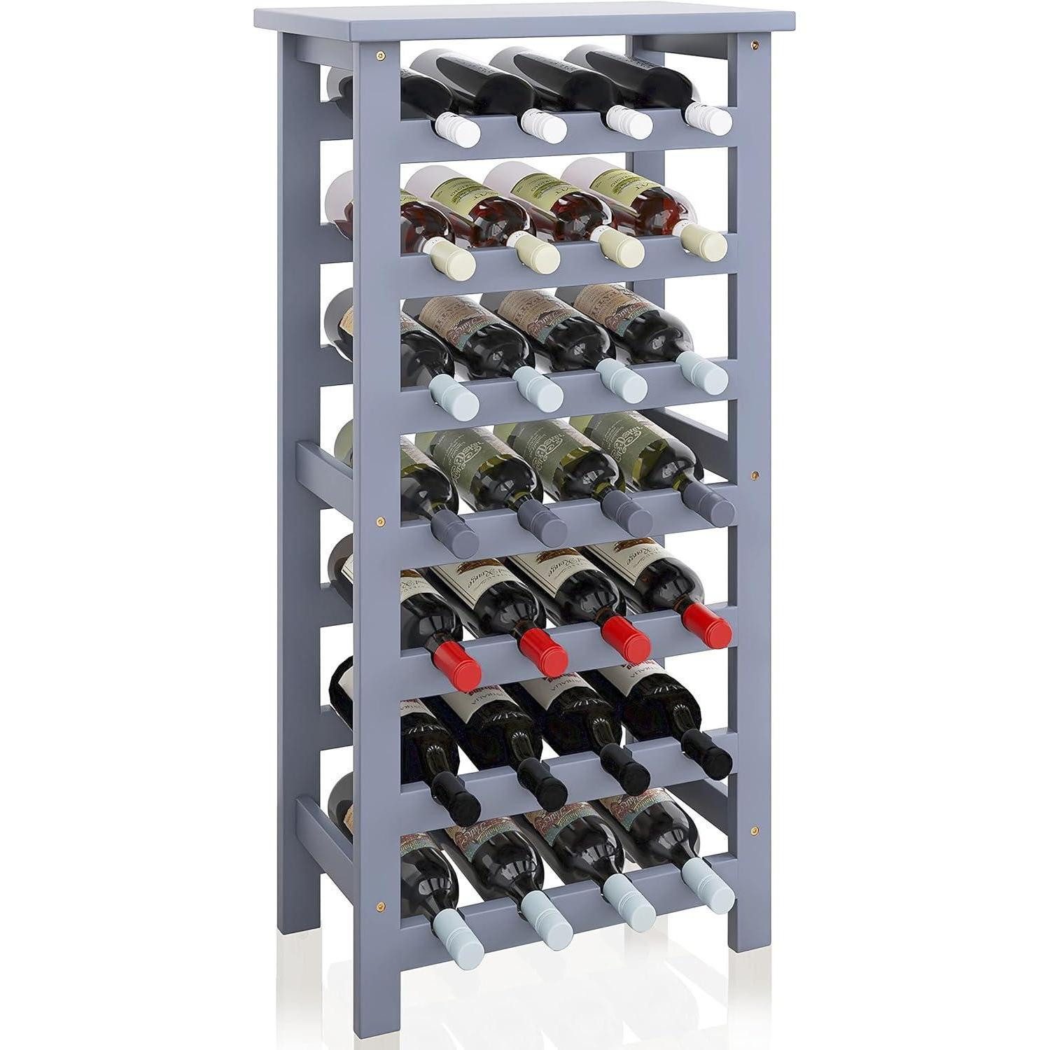 LuxusKollektion Weinregal Weinregal Bambus 28 Flaschen 7 Etagen freistehend Küche Speisekammer