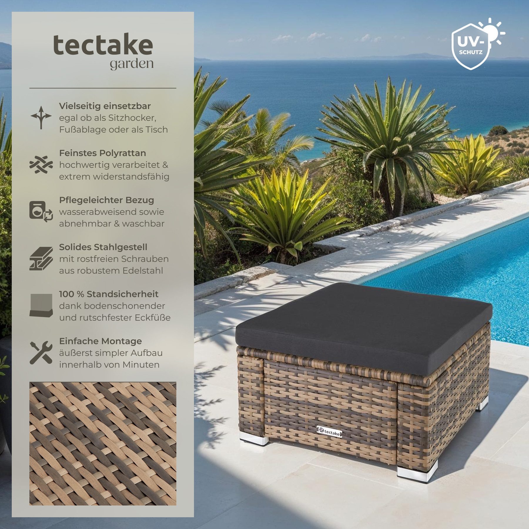 tectake Rattanstuhl Rattan Sitzhocker (Set, 1 günstig online kaufen