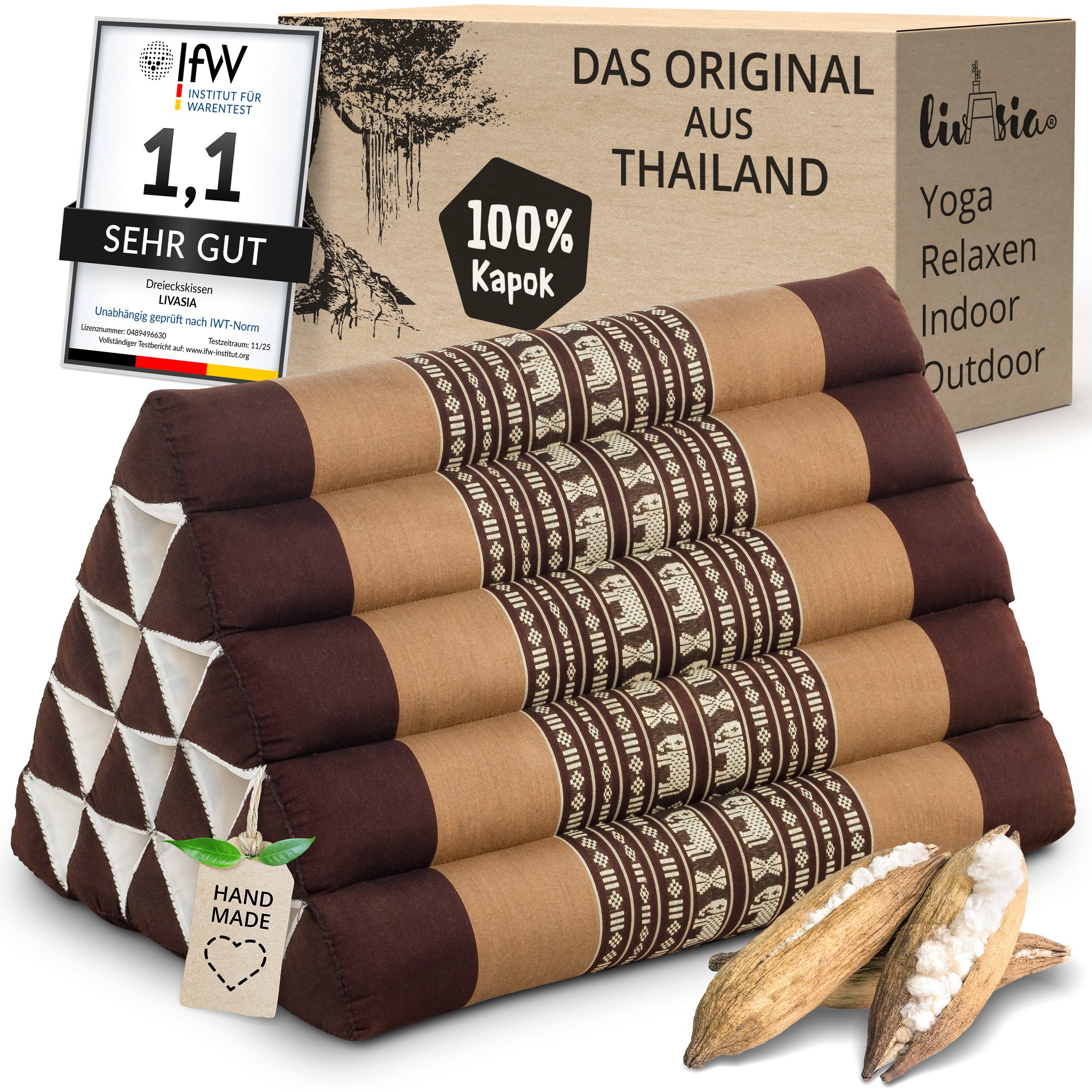 livasia Keilkissen Dreieckskissen hoch (Classic) - 38x55x35cm, Kapok, vegan, handgefertigt