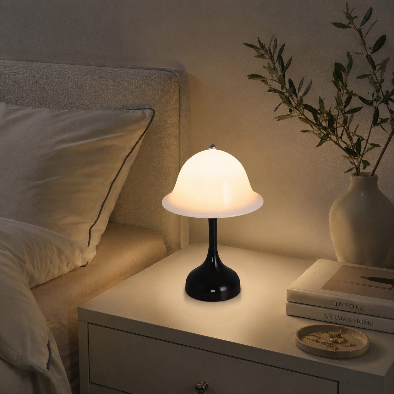 ZMH LED Tischleuchte Akku Tischlampe Aufladbar Touch Dimmbar Schlafzimmerlampe, USB-Ladefunktion, LED fest integriert, 2000K-6500k, Kabellose Nachttischleuchte Tragbare Lampe für Wohnzimmer