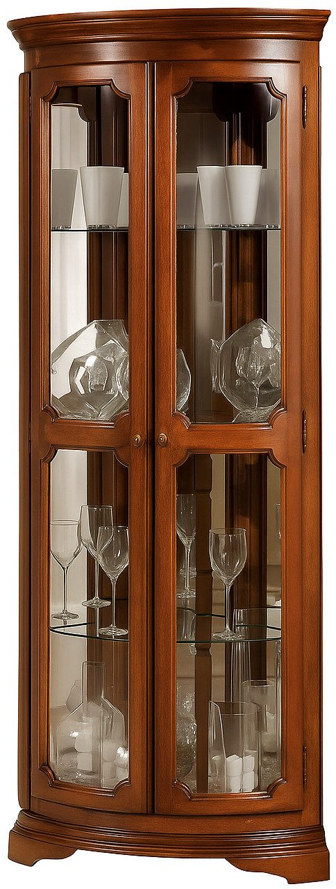 Xlmoebel Eckvitrine Elegante Eckvitrine aus Holz in Braun mit feinen Verzierungen (1-St., Eckvitrine) Hergestellt in Italy
