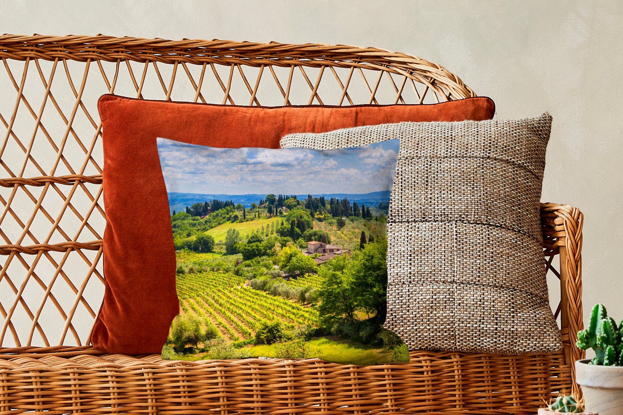 Füllung Weinberge in mit San Deko, in Stadt Dekokissen Sofakissen mittelalterlichen Italien, für Schlafzimmer, der Gimignano Wohzimmer, MuchoWow Zierkissen