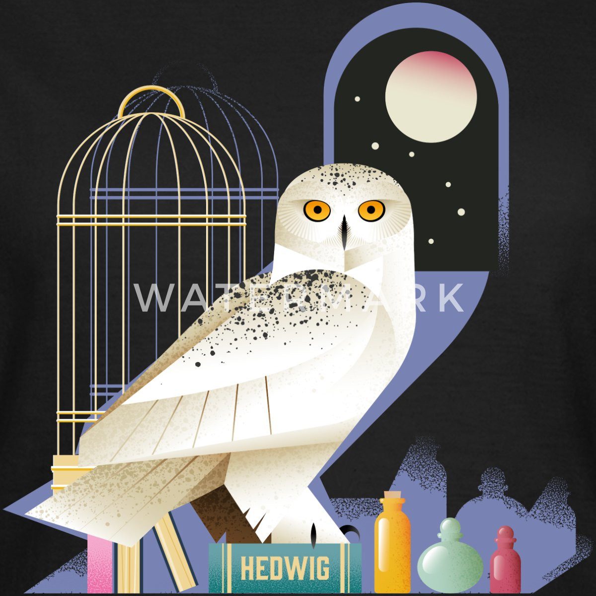 Spreadshirt T-Shirt Harry Potter Eule Hedwig Bei Nacht Frauen T-Shirt (1-tlg) Slim Fit, fällt klein aus