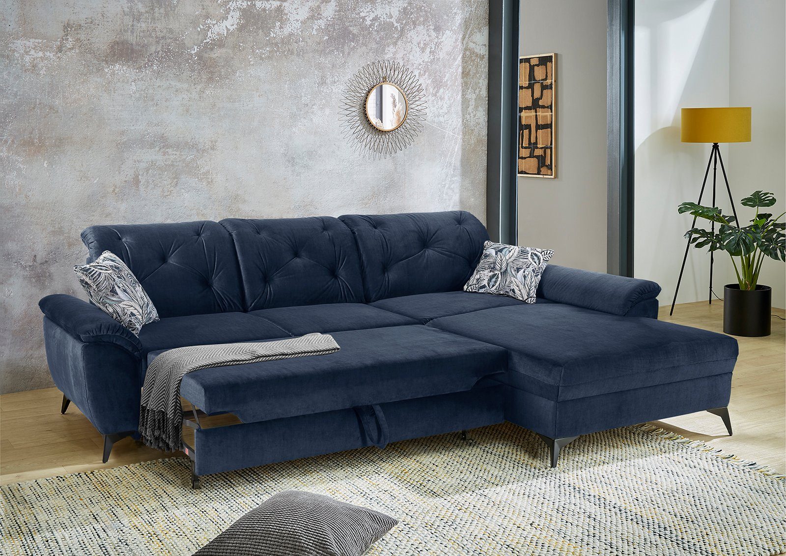 Jockenhöfer Gruppe Ecksofa Studio, blau 3 | Relaxfunktion Bettfunktion, verstellbare individuell, blau Kopftützen