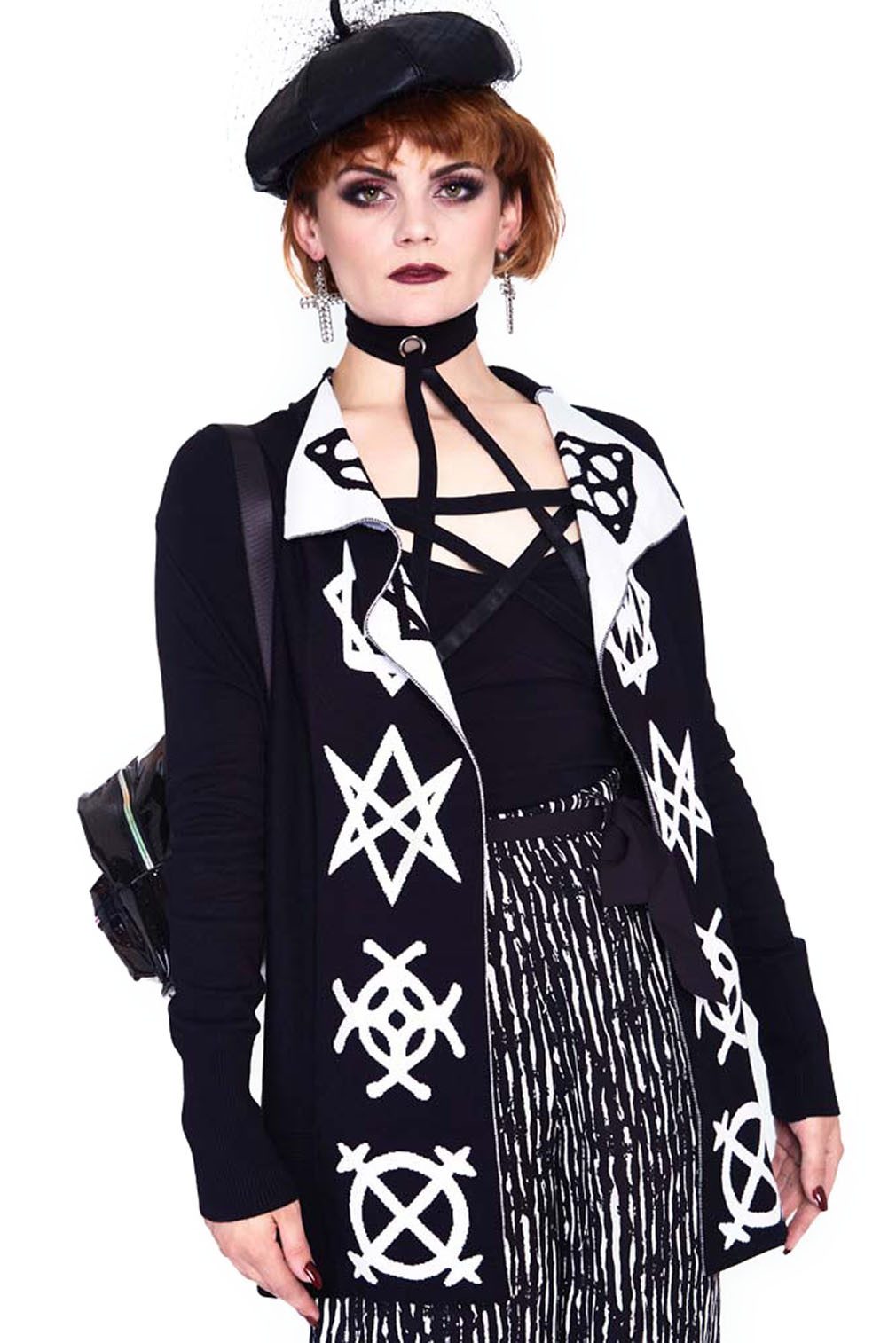 Jawbreaker Strickjacke Magic Symbols Reverse Cardigan Okkult Grufti Gothic Goth