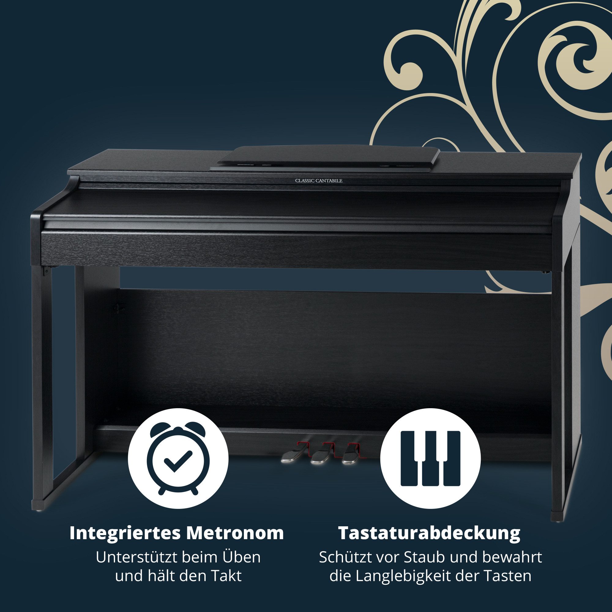 Classic Cantabile Digitalpiano DP-230 E-Piano - 88 Tasten mit Hammermechanik, Klavier mit 40 Voices, 200 Rhythmen, Begleitautomatik