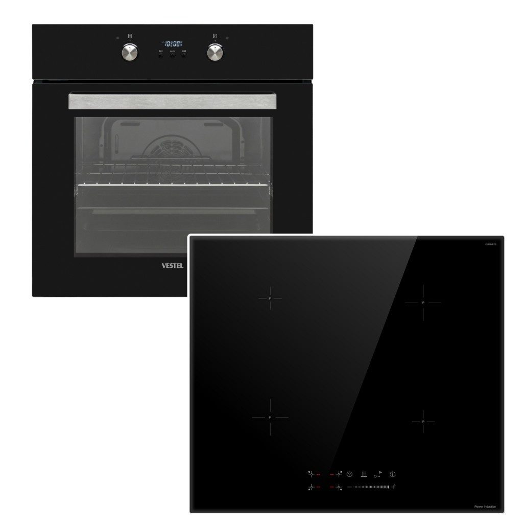 VESTEL Backofen-Set Einbauherd Heißluftschutz Teleskopauszug +keenberk Induktionskochfeld, mit 2-fach Teilauszug