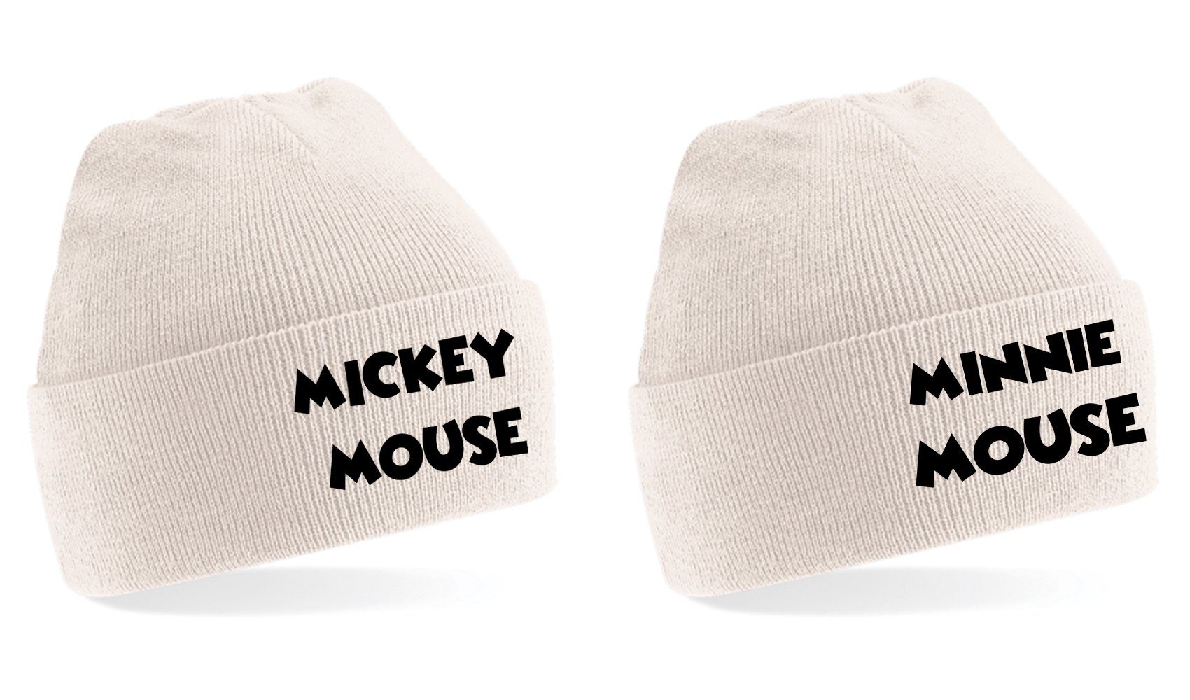 Blondie & Brownie Beanie Paar Mouse Minnie Mickey Beige SET Mützen Pärchen BFF