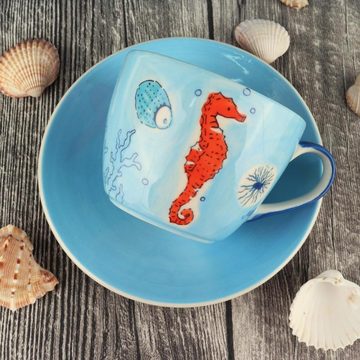 Mila Cappuccinotasse Mila Keramik Cappuccino-Tasse mit Untere Save the Ocean, Keramik