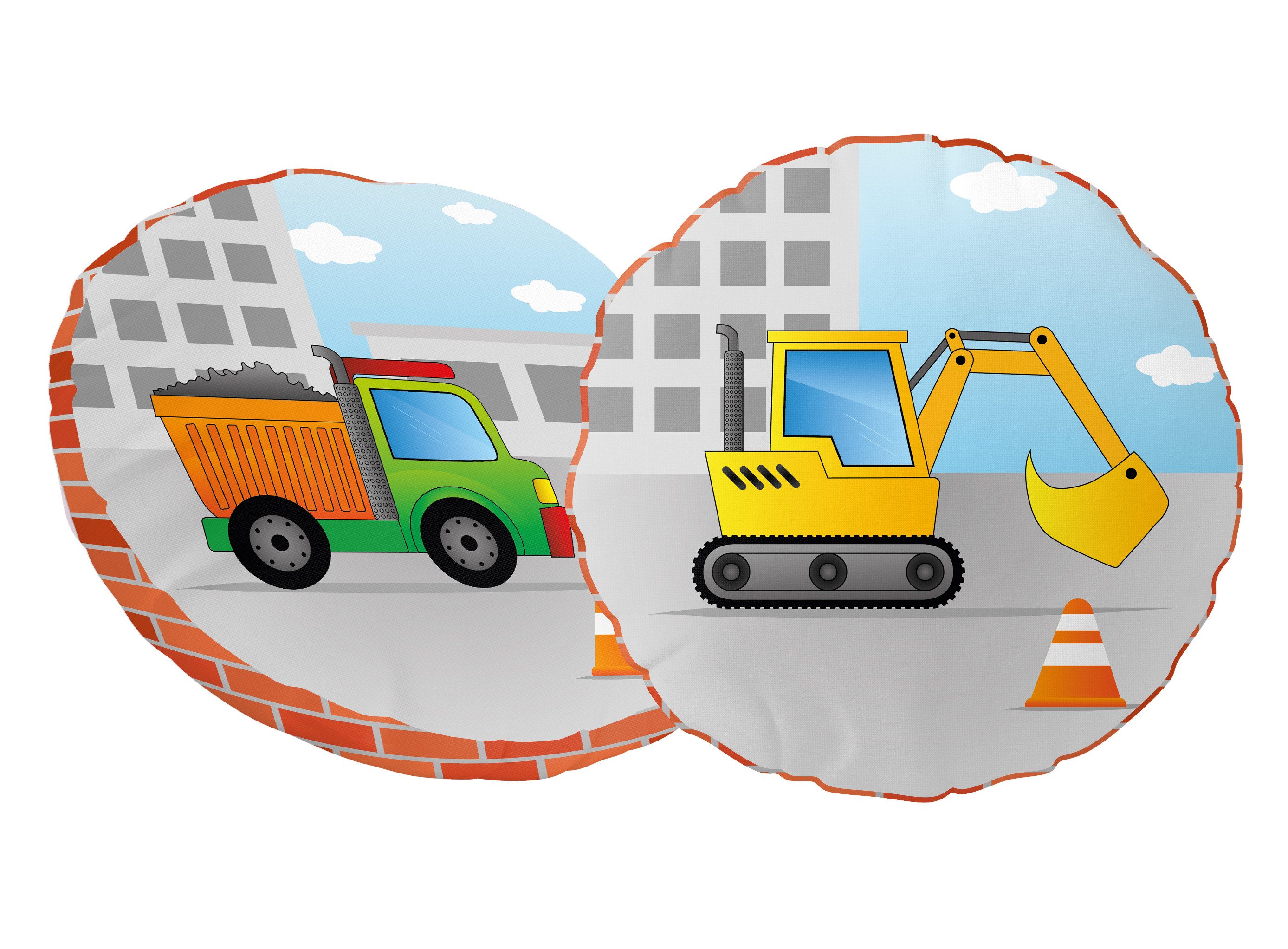 Ticaa Dekokissen Kinder Rundkissen-Set "Oskars Baustelle"