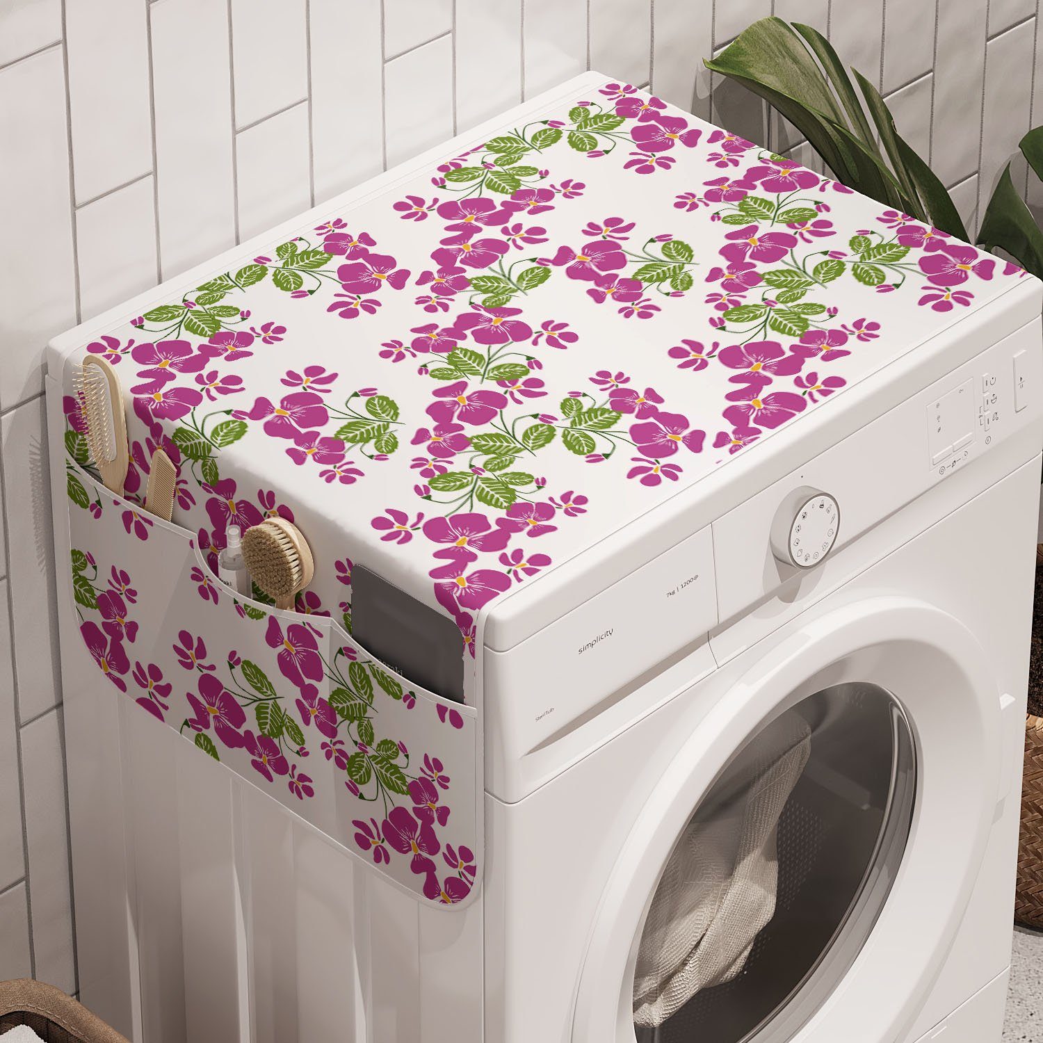 Abakuhaus Badorganizer Anti-Rutsch-Stoffabdeckung für Waschmaschine und Trockner, Blumen Frühling Romantik Blumen blühen