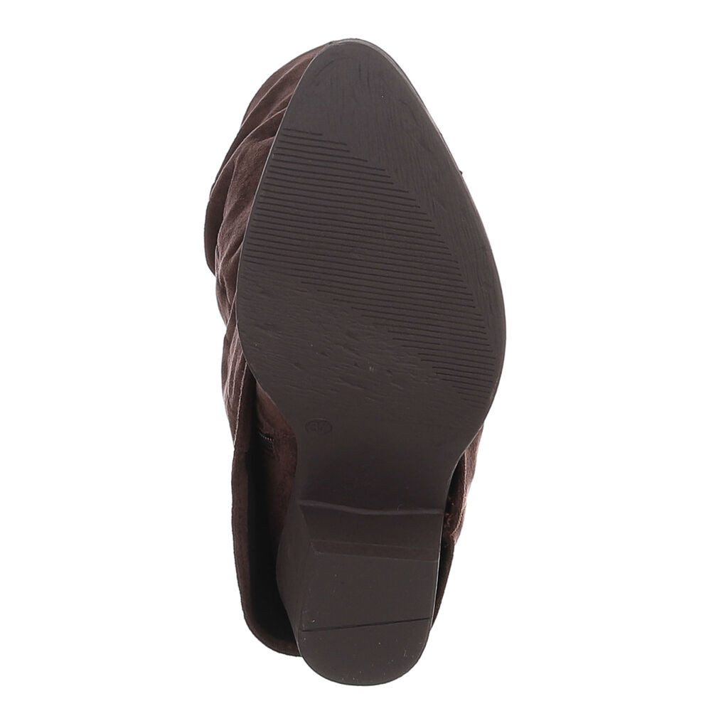 Ital-Design Damen Kniehochstiefel mit Blockabsatz, Schlupfform Westernstiefel (92078800) Blockabsatz Stiefel in Braun