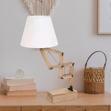 etc-shop Tischleuchte, Leuchtmittel nicht inklusive, Tischlampe Beistellleuchte Holzlampe beweglich Landhaus Textil weiß
