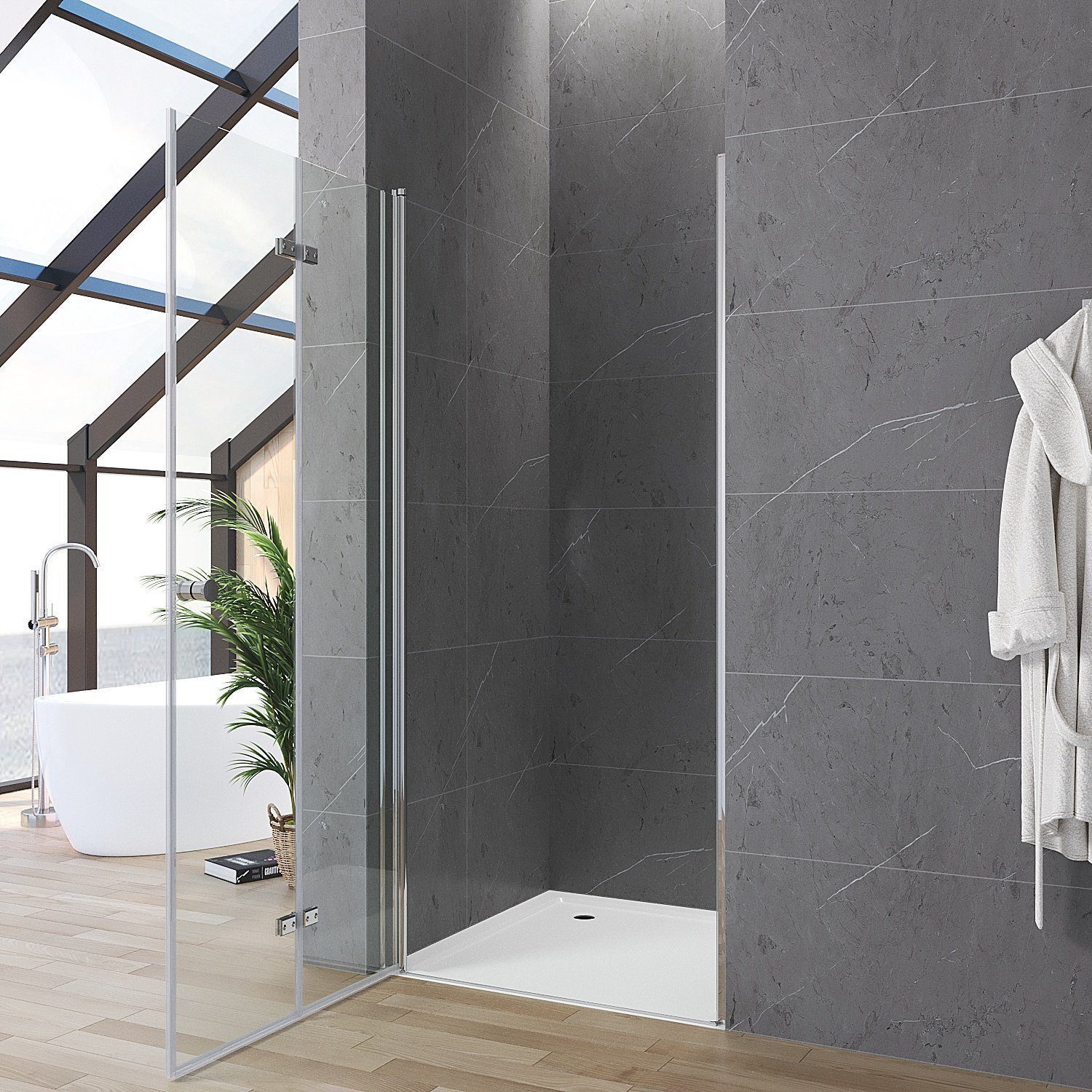 AQUABATOS Dusch-Falttür Duschabtrennung Nischentür Duschtür 70 75 80 85 90 95 100 120 cm, 85x187 cm, Einscheiben-Sicherheitsglas (ESG), mit Verstellbereich Lotus-Effekt Nanobeschichtung Klarglas faltbar