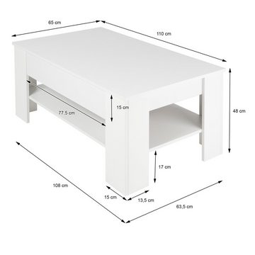 ML-DESIGN Couchtisch Wohnzimmertisch Stauraum Beistelltisch Wohnzimmer Tisch Kaffeetisch, Weiß Schublade Ablage 110×65×48cm Modern