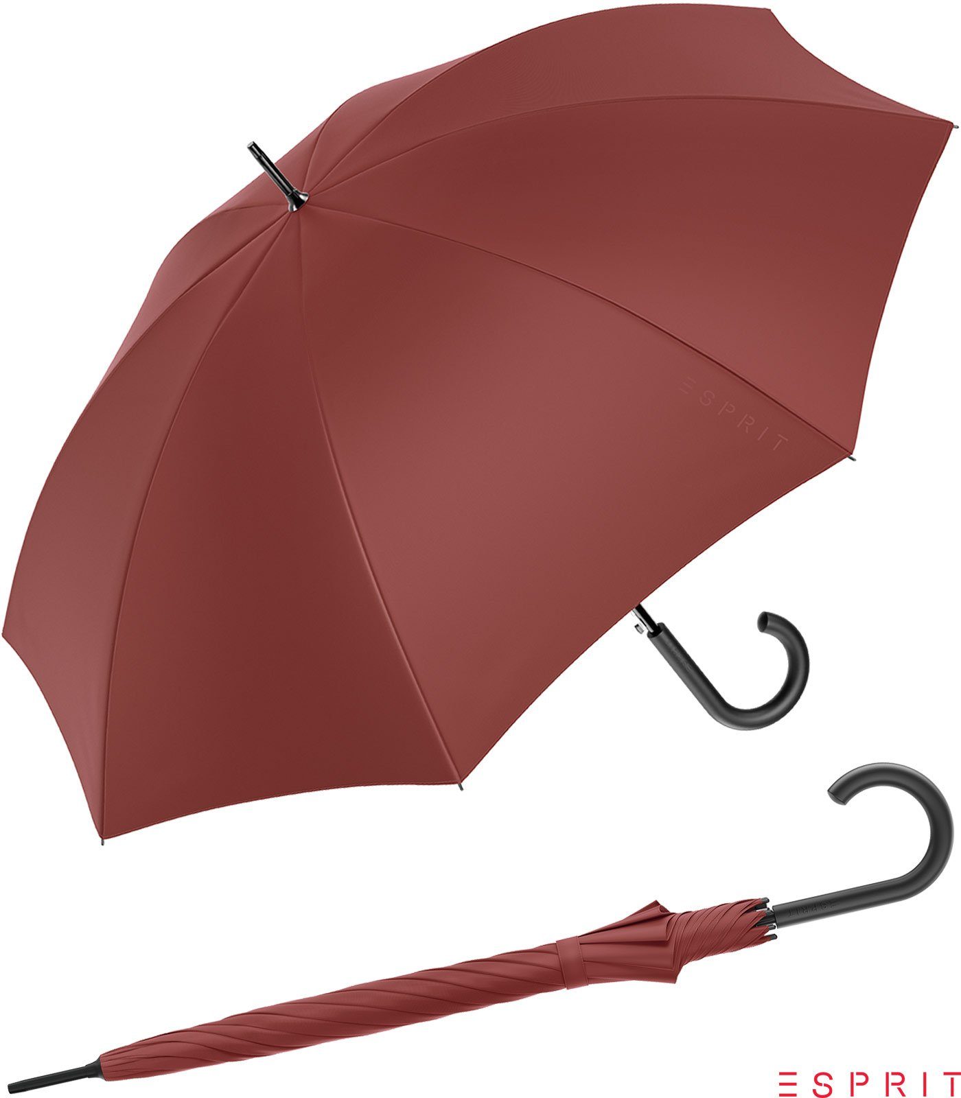 Esprit Langregenschirm Damen mit Auf-Automatik HW 2022 - russet brown, groß, stabil, in den Trendfarben braun
