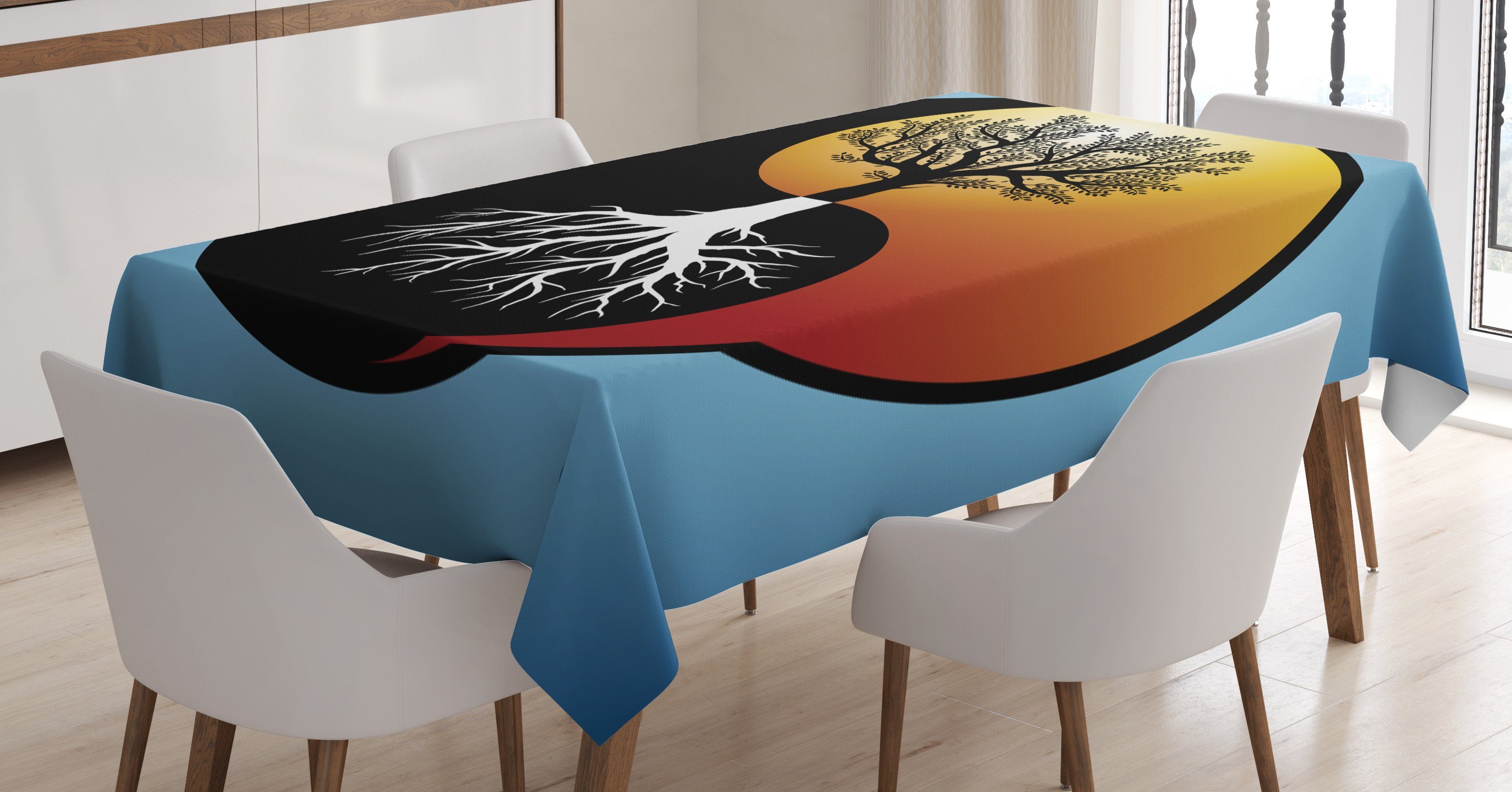 Abakuhaus Tischdecke Farbfest Waschbar Für den Außen Bereich geeignet Klare Farben, Yin-Yang Abstrakte Baum und Wurzel