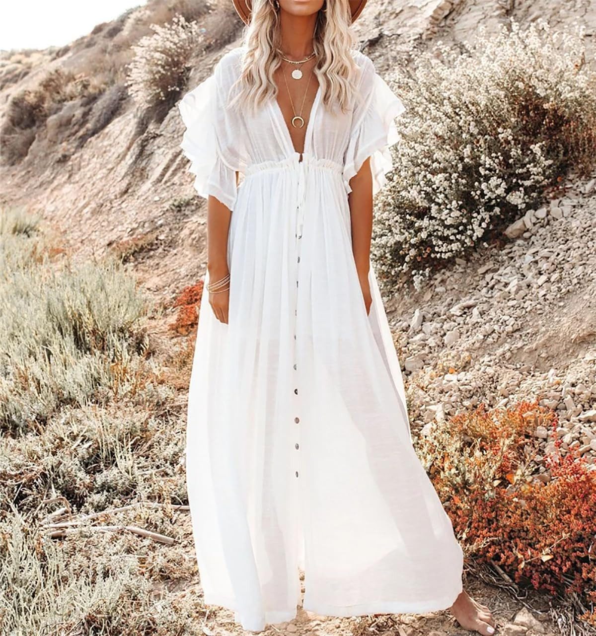 RWEUOQ Strandkleid Kimono Strandtunika Boho Maxikleid günstig online kaufen