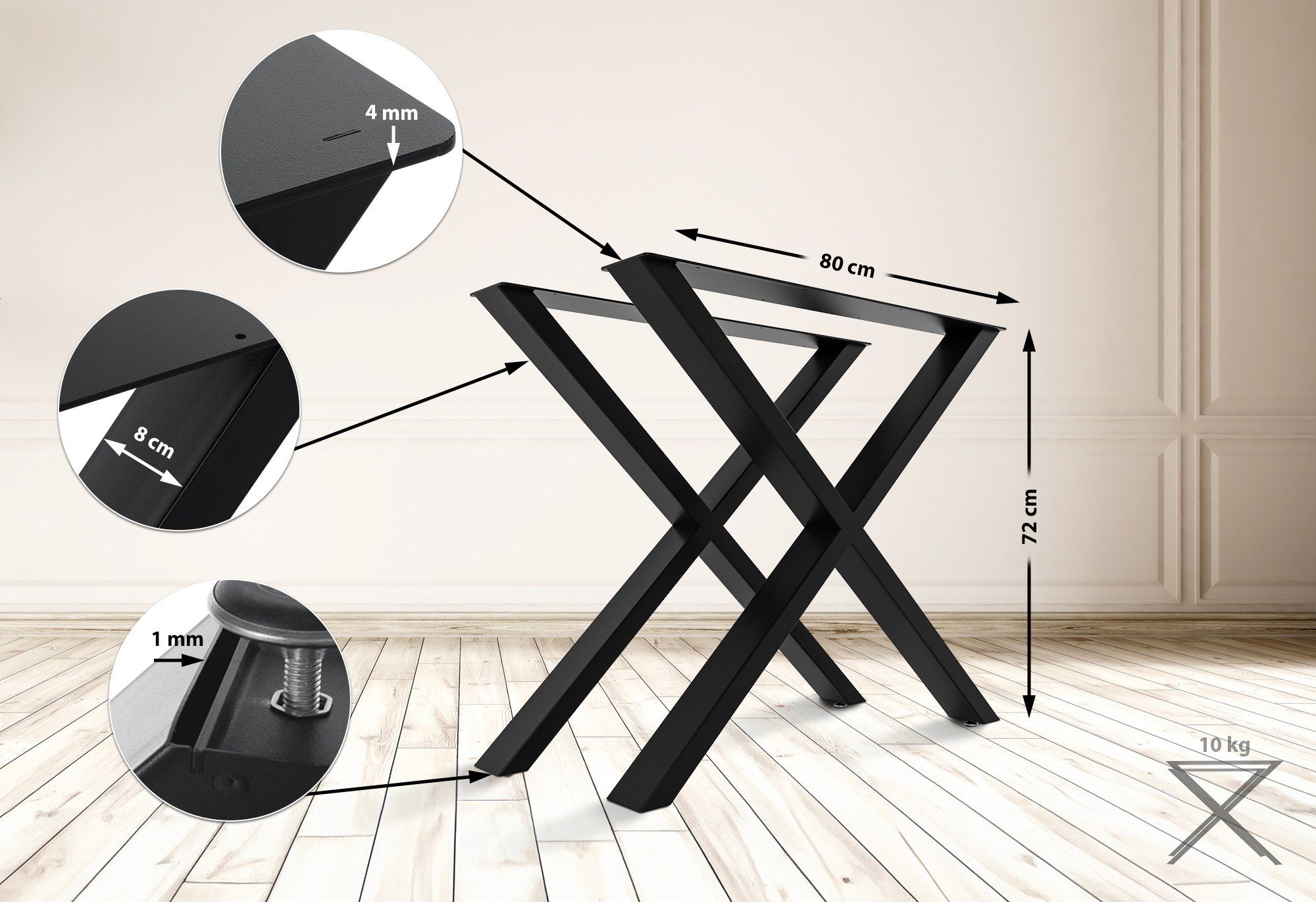 CLP Schreibtisch Tischbeine Swift, Vierkantprofil, Metall, DIY schwarz