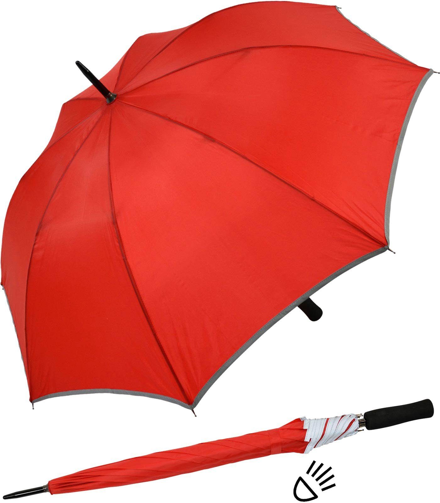Impliva Stockregenschirm Falcone® Reflex Fiberglas reflektierende Borte, leichter reflex Sicherheitsschirm rot