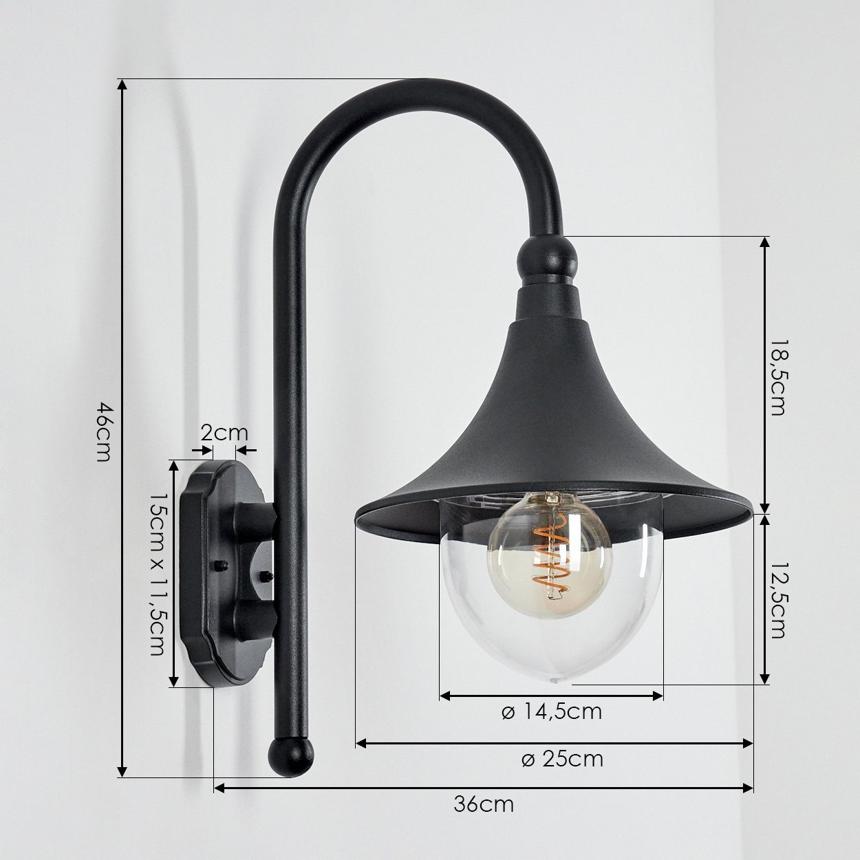 hofstein Außen-Wandleuchte »Paraolo« Außenwandlampe aus Aluguss in schwarz, ohne Leuchtmittel, 1x E27, klassische für Terrasse/Hof/Haustür, IP44 – Bild 4 von 5