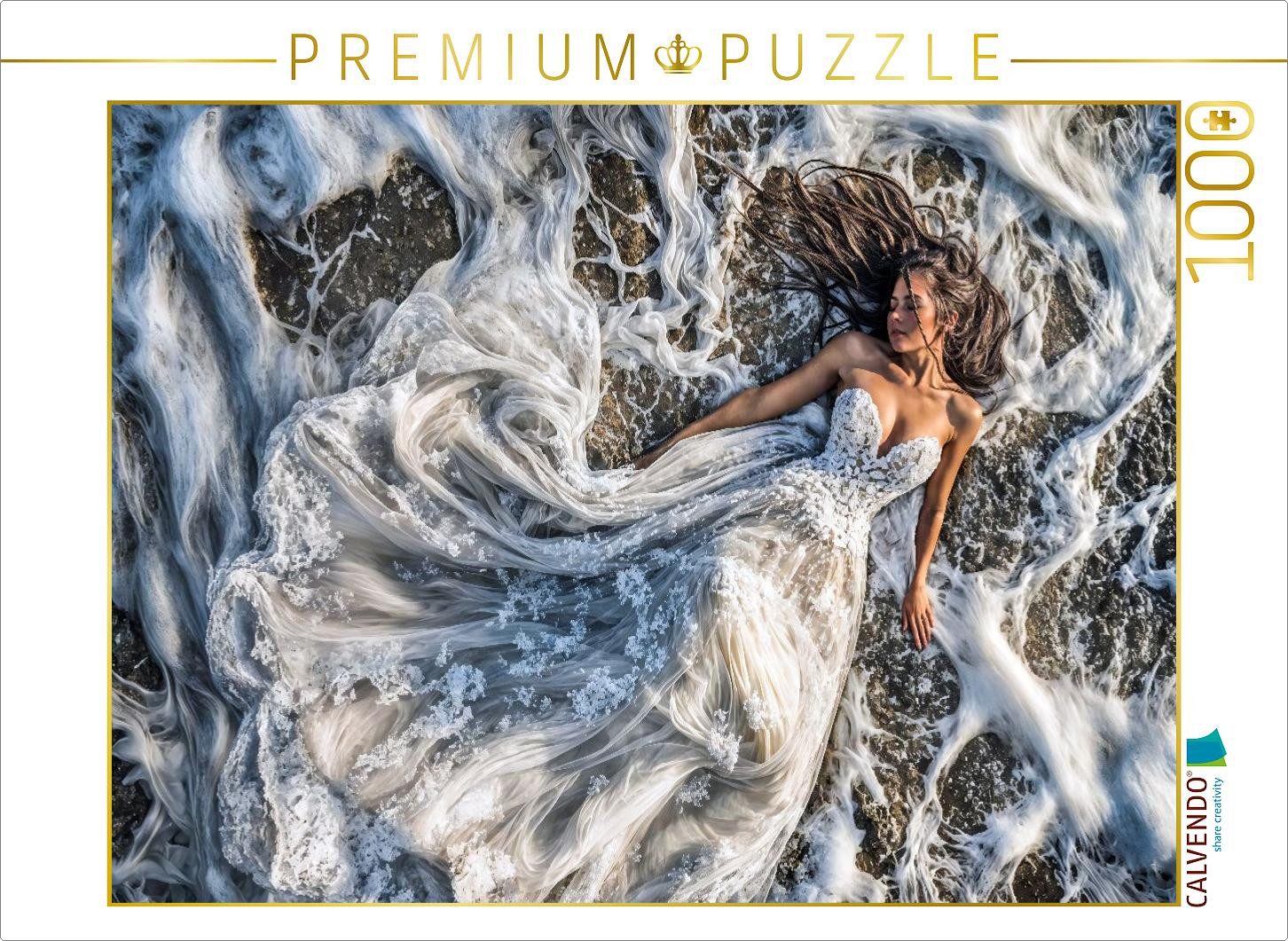 CALVENDO Puzzle CALVENDO Puzzle Braut im Brautkleid in Meereswellen, 1000 Teile Lege-, 1000 Puzzleteile