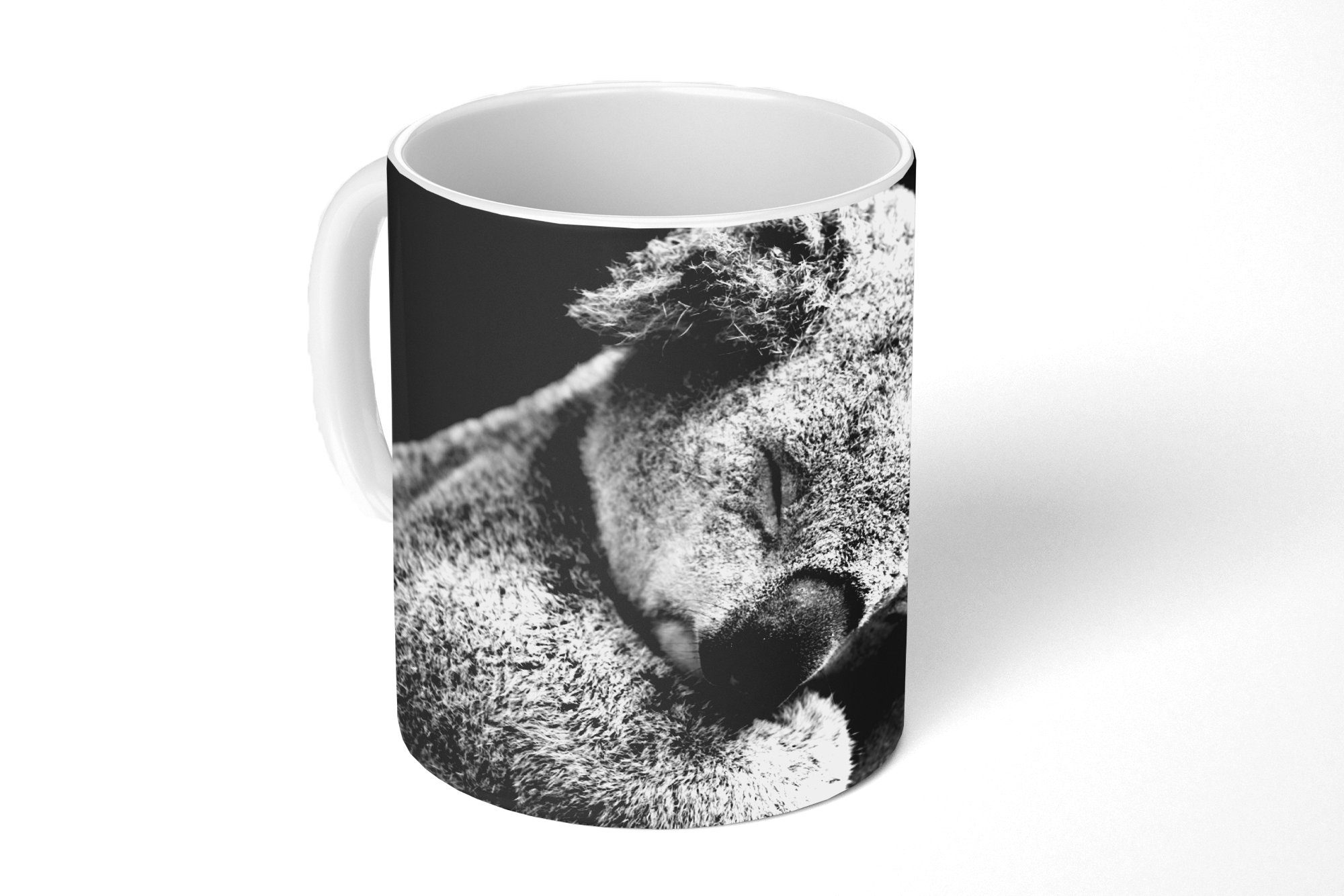 MuchoWow Tasse Schlafender Koala auf schwarzem Hintergrund, Keramik, Kaffeetassen, Teetasse, Becher, Teetasse, Geschenk