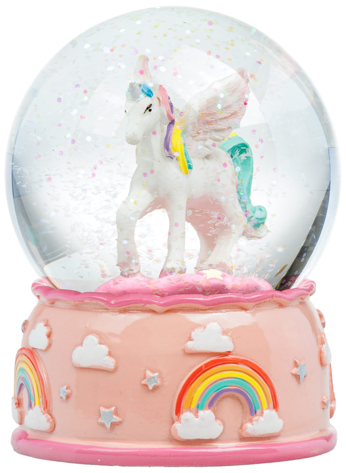 SIKORA Schneekugel SK45 Mittelgroße Glas Schneekugel Einhorn Regenbogenfarben D:65mm