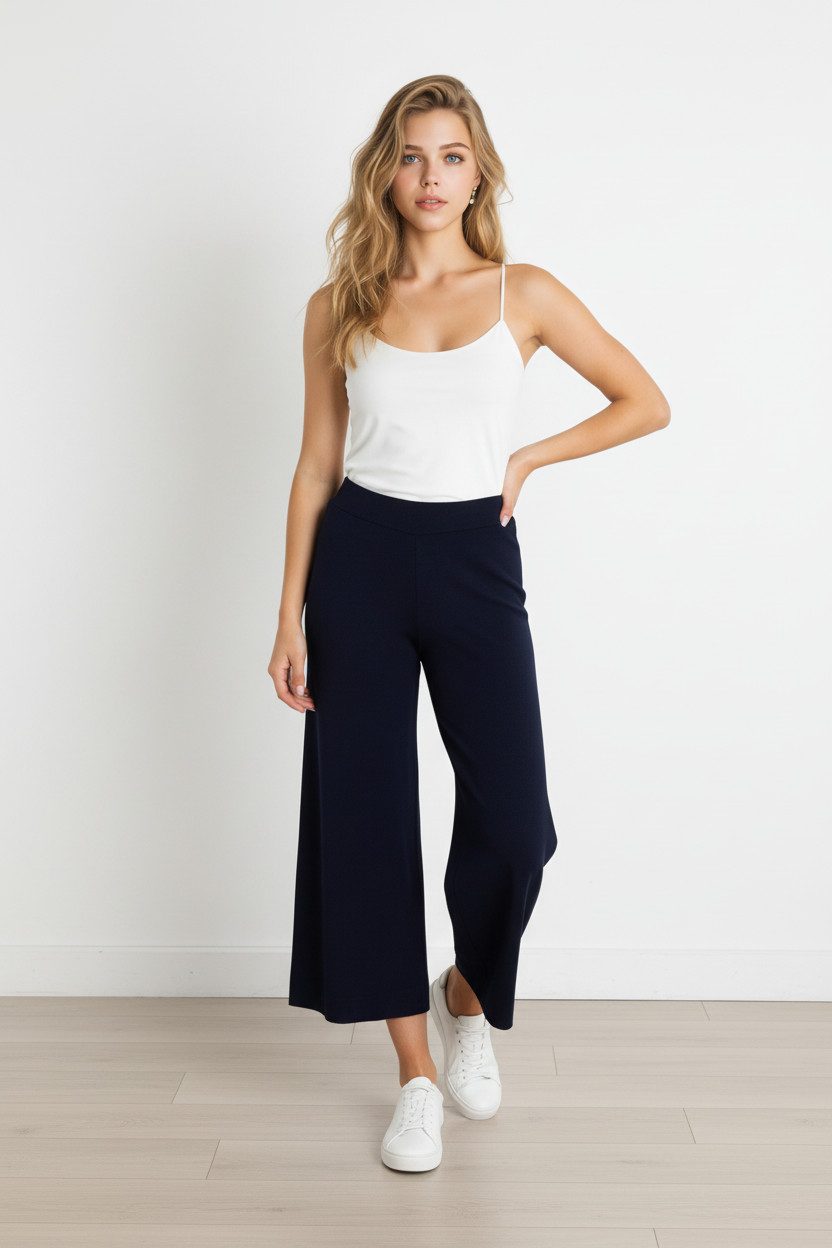 Zuckerwatte Strickhose mit weitem Bein, aus feinem Viskose Stretch