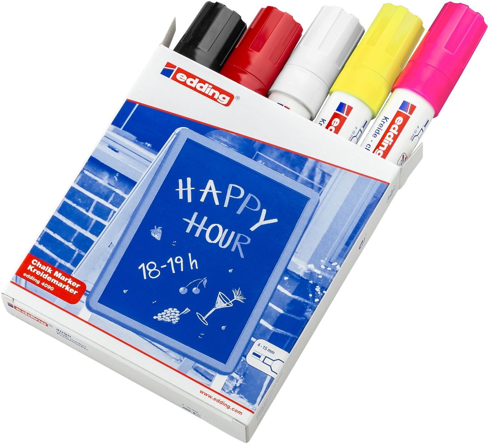 Filzstift Kreidemarker edding 4090 4-15mm schwarz, rot, weiß, neongelb, neonpink