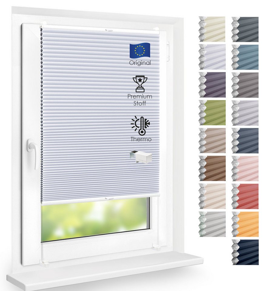 DomDeco Wabenplissee Thermo Plissee ohne Bohren - Hitzeschutz, Verdunkelung, verspannt, abdunkelnd, Klemmfix, stufenlos, kälteschutz, modernes Fensterplissee