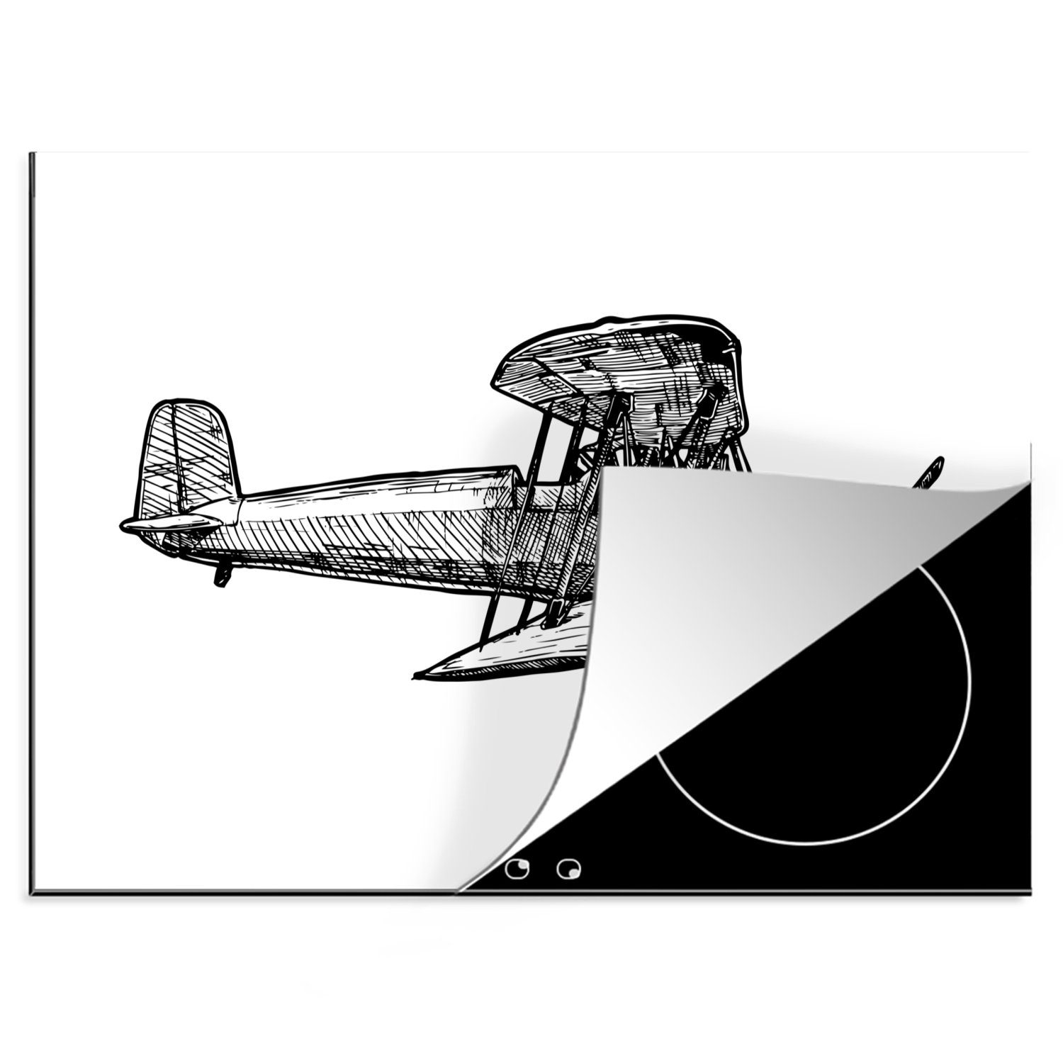 MuchoWow Herdblende-/Abdeckplatte Oldtimer-Flugzeug, Vinyl, (1 tlg), 70x52 cm, Mobile Arbeitsfläche nutzbar, Ceranfeldabdeckung