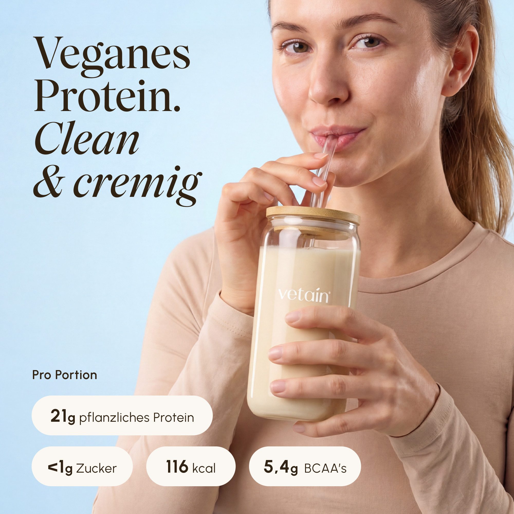 VETAIN Protein Pulver Vegan - Bio Protein Pulver, 540 g, Fermentiertes Erbsenprotein, ohne Stevia, Sucralose & Aspartam