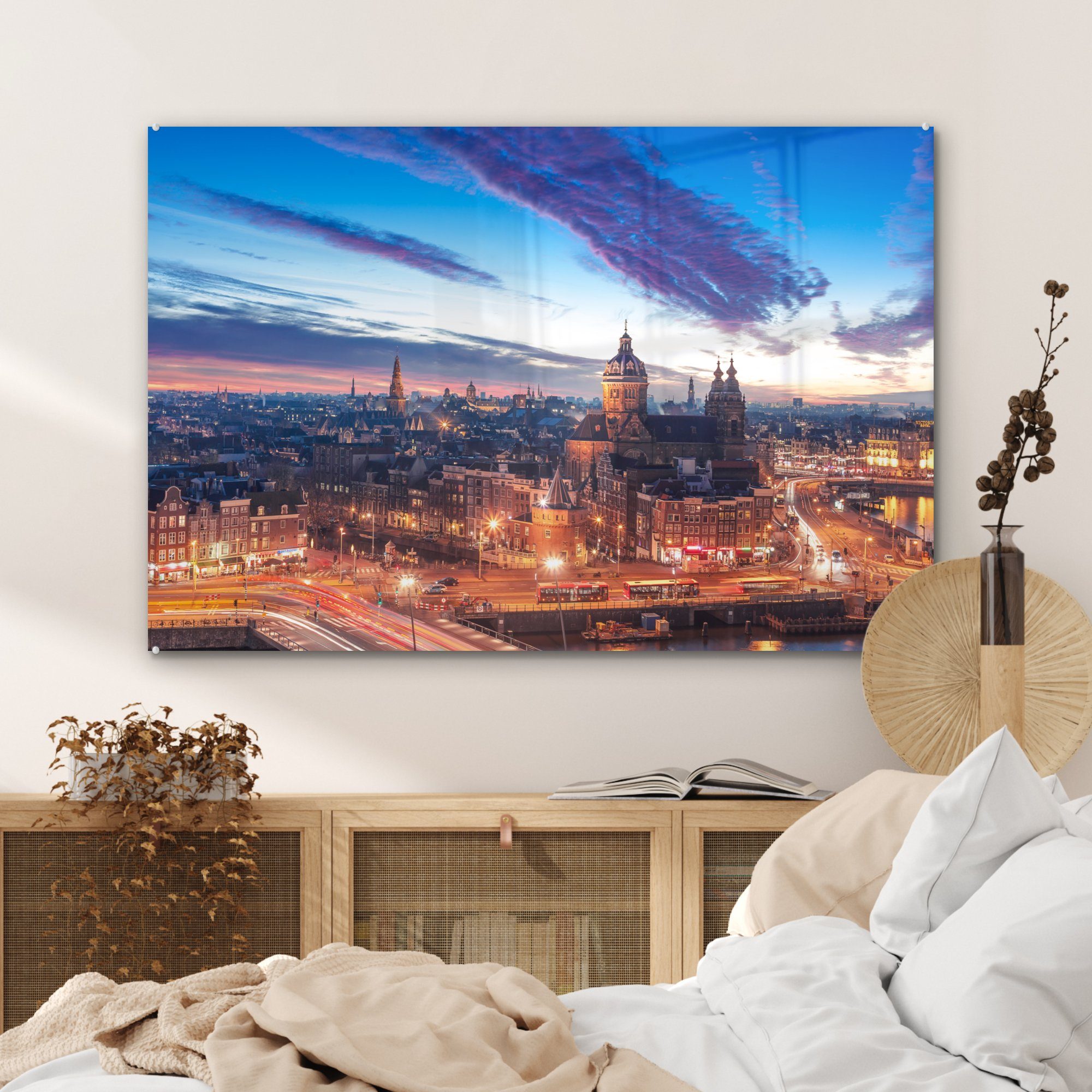 Acrylglasbild & St), Wohnzimmer Schlafzimmer Nacht, MuchoWow Amsterdam (1 - Skyline Acrylglasbilder