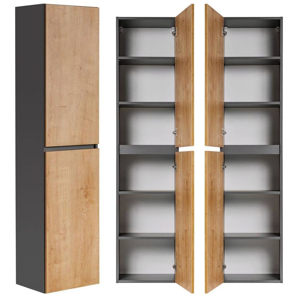 Lomadox Hochschrank MODENA-56 Badezimmer in anthrazit mit Hamilton Eiche  Nb., B/H/T: 40/170/33 cm