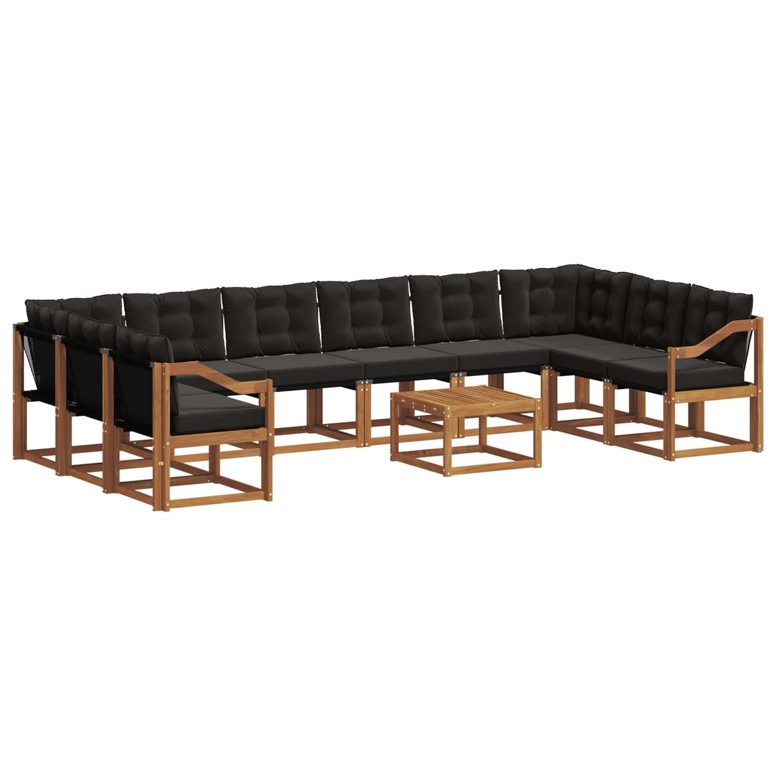 vidaXL Gartenlounge-Set Outdoor-Sofagarnitur mit Kissen 11 pcs Natürlich und Schwarz, (11-tlg)