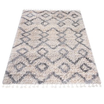 Hochflor-Teppich Hochflor Shaggy Teppich für Wohnzimmer - Höhe 35 mm Fransen Creme, Mazovia, 60 x 100 cm, Pflegeleicht, Boho - look, Langflor, Rechteckig, Weich