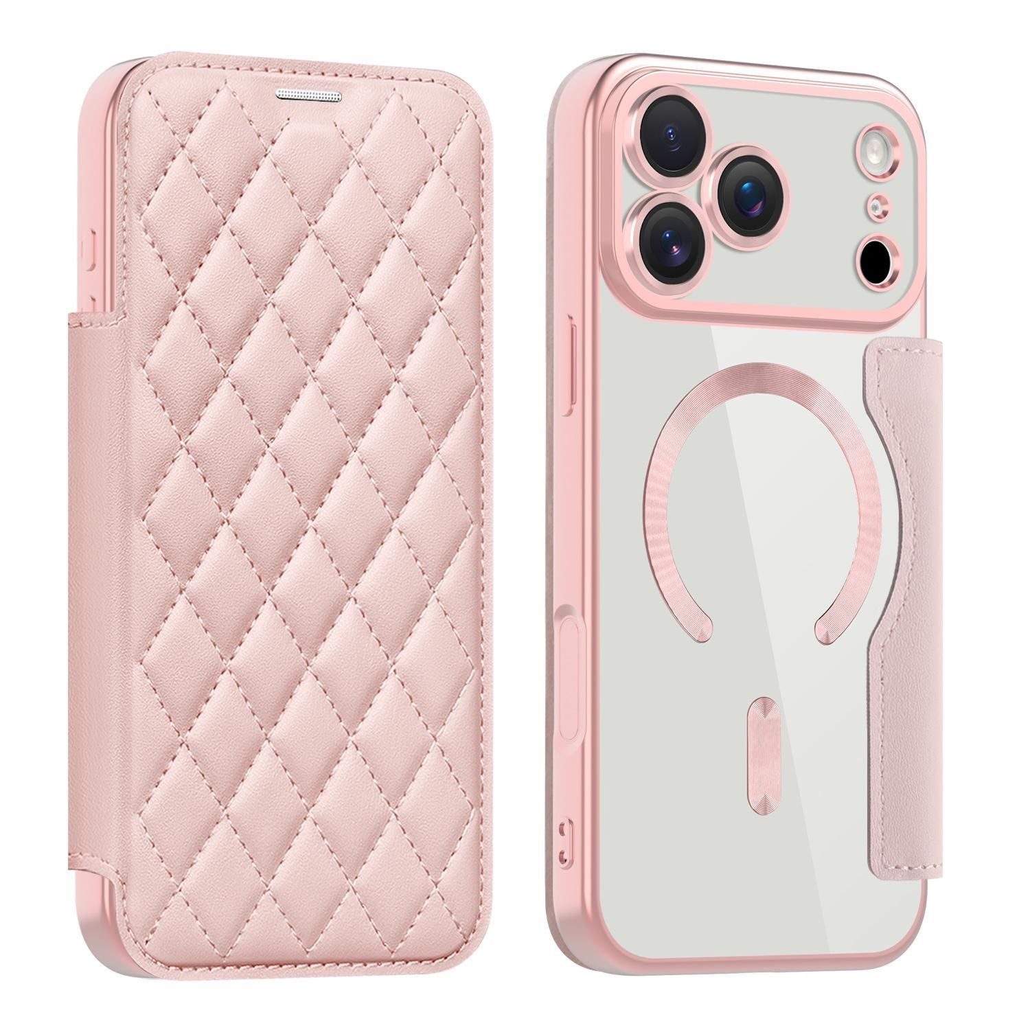 Wigento Handyhülle Für Apple iPhone 17 Pro Max Magsafe RFID 360 Kunstleder Hülle Rosa, Magsafe Kunstleder Schutzhülle mit RFID-Schutz und Ständer
