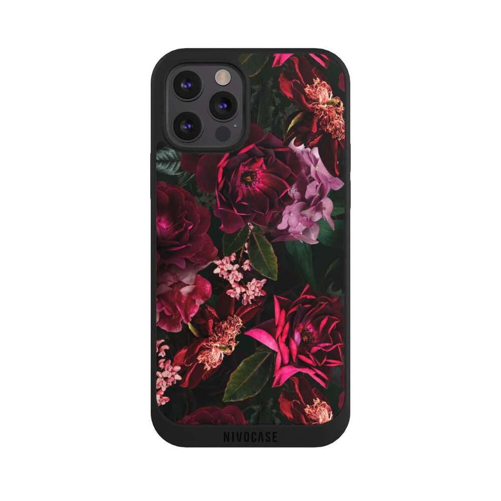 NIVOCASE Handyhülle Rose Blumen Blüte Dunkle romantische Vintage Rosen und Pfingstrosen, Apple iPhone 12 Pro Handyhülle Hülle NIVOpure Case Schwarz
