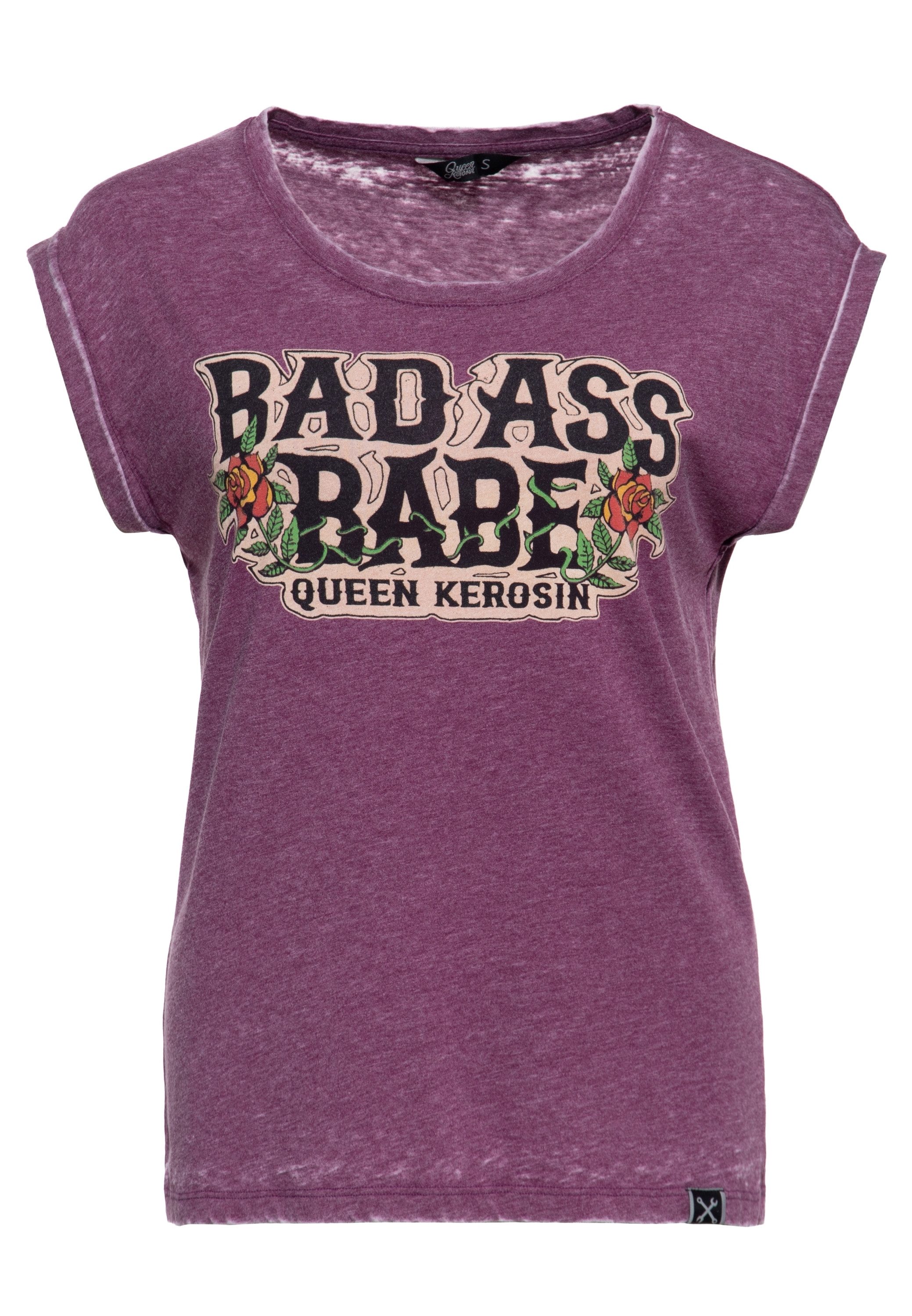 QueenKerosin Print-Shirt Bad Ass Babe (1-tlg) mit Roll-Up-Sleeves