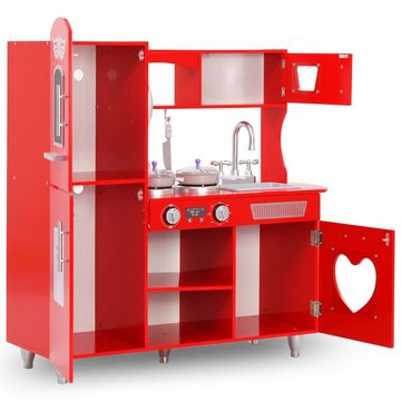 vidaXL Kinder-Küchenset Kinderküche Mädchen Spielzeugküche Herd Kühlschrank MDF 843189 cm Rot