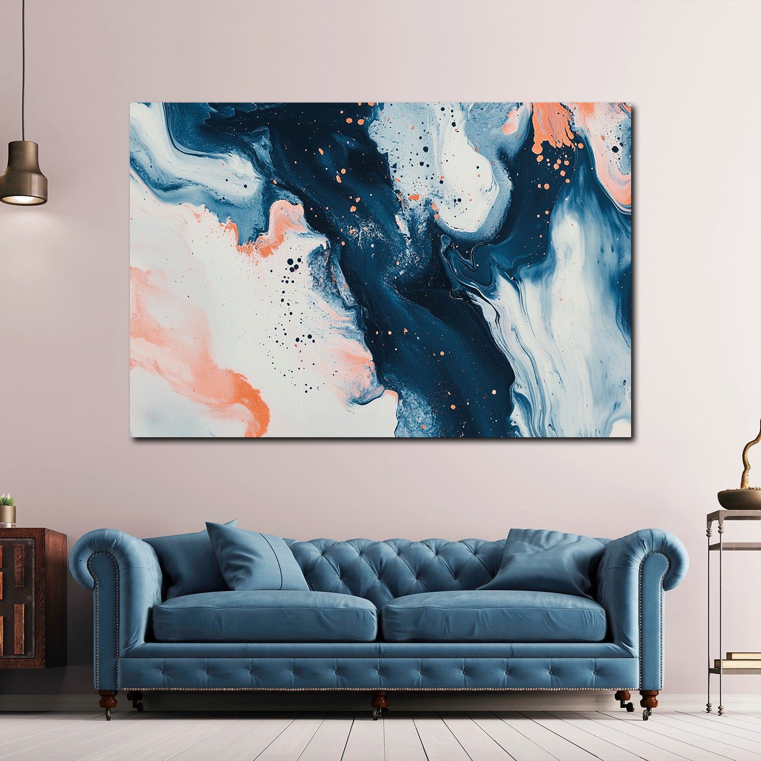 Artedinoi Leinwandbild Abstrakt Dunkelblau Koralle Weiß Wandbild Leinwandbild Kunstdruck XL W, Abstrakt in Dunkelblau und Koralle