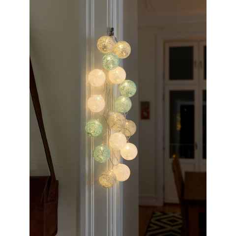 KONSTSMIDE LED-Lichterkette Weihnachtsdeko, 16-flammig, LED Dekolichter, hellblaue/graue/weiße Baumwollkugeln, groß, 16 Dioden