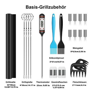 Vicbuy Grillbesteck-Set, (Set, 25 tlg), BBQ Tool Edelstahl Grillkoffer&Matte