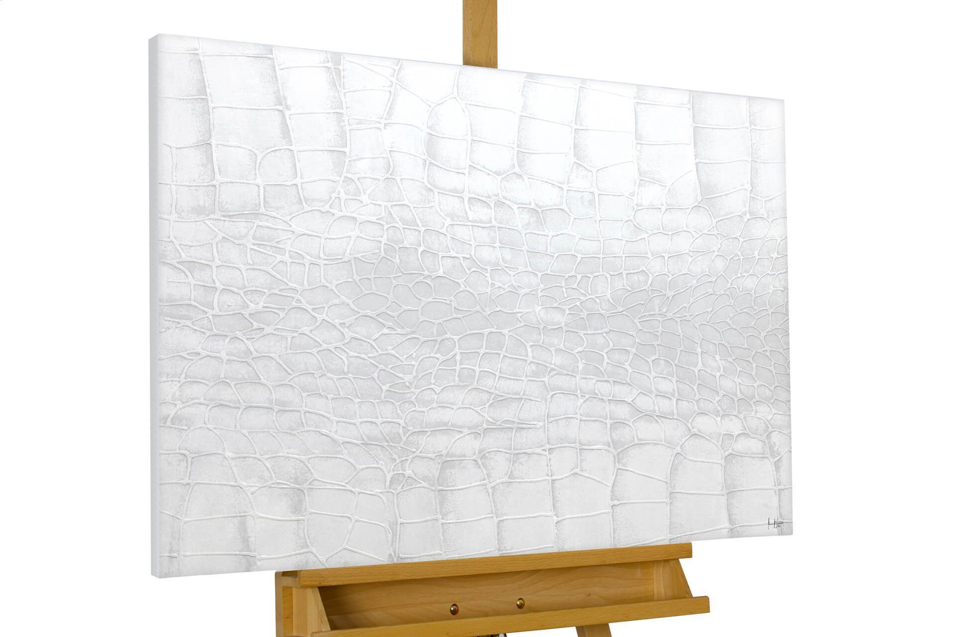Gemälde Wohnzimmer Leinwandbild KUNSTLOFT Wandbild 100x75 White Snake HANDGEMALT 100% cm,