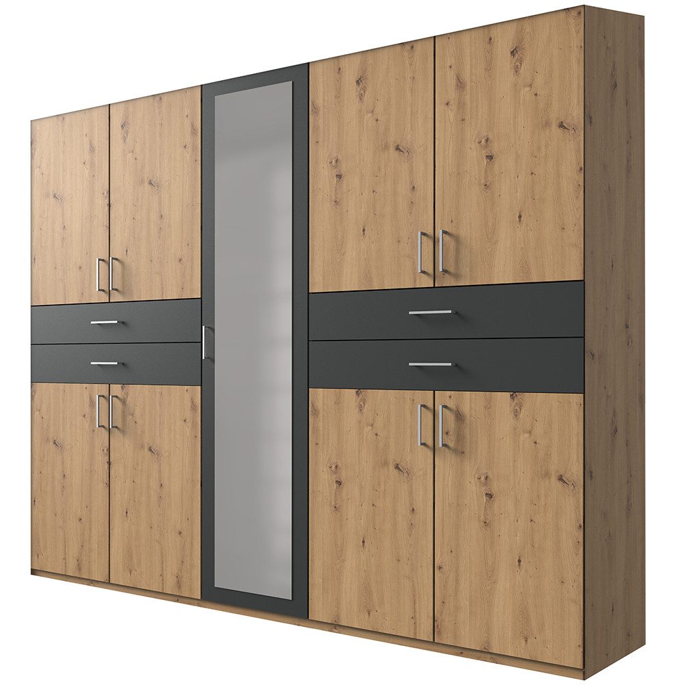 Lomadox Kleiderschrank TREVISO-43 Garderobenschrank Schlafzimmerschrank Schrank 225 cm breit Eiche