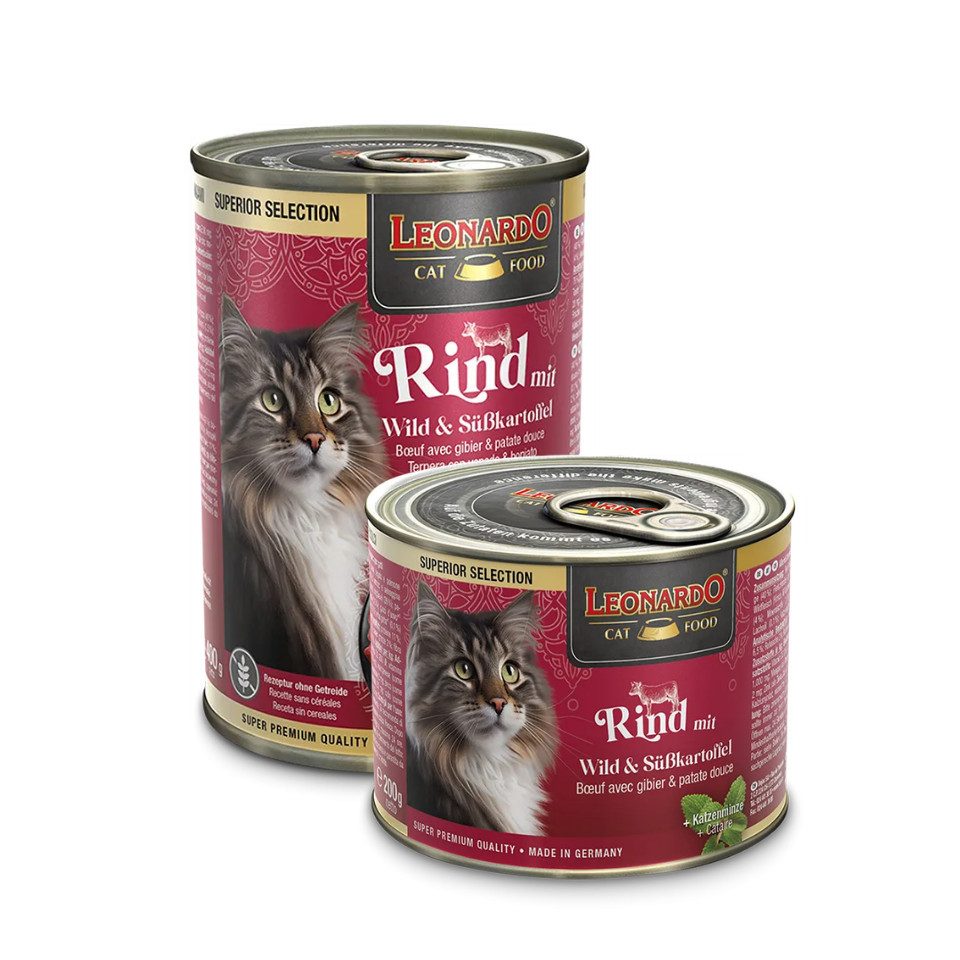 Leonardo Catfood Rind mit Wild & Süßkartoffel - getreidefreies Nassfutter 6x200g, Nassfutter für: Katzen