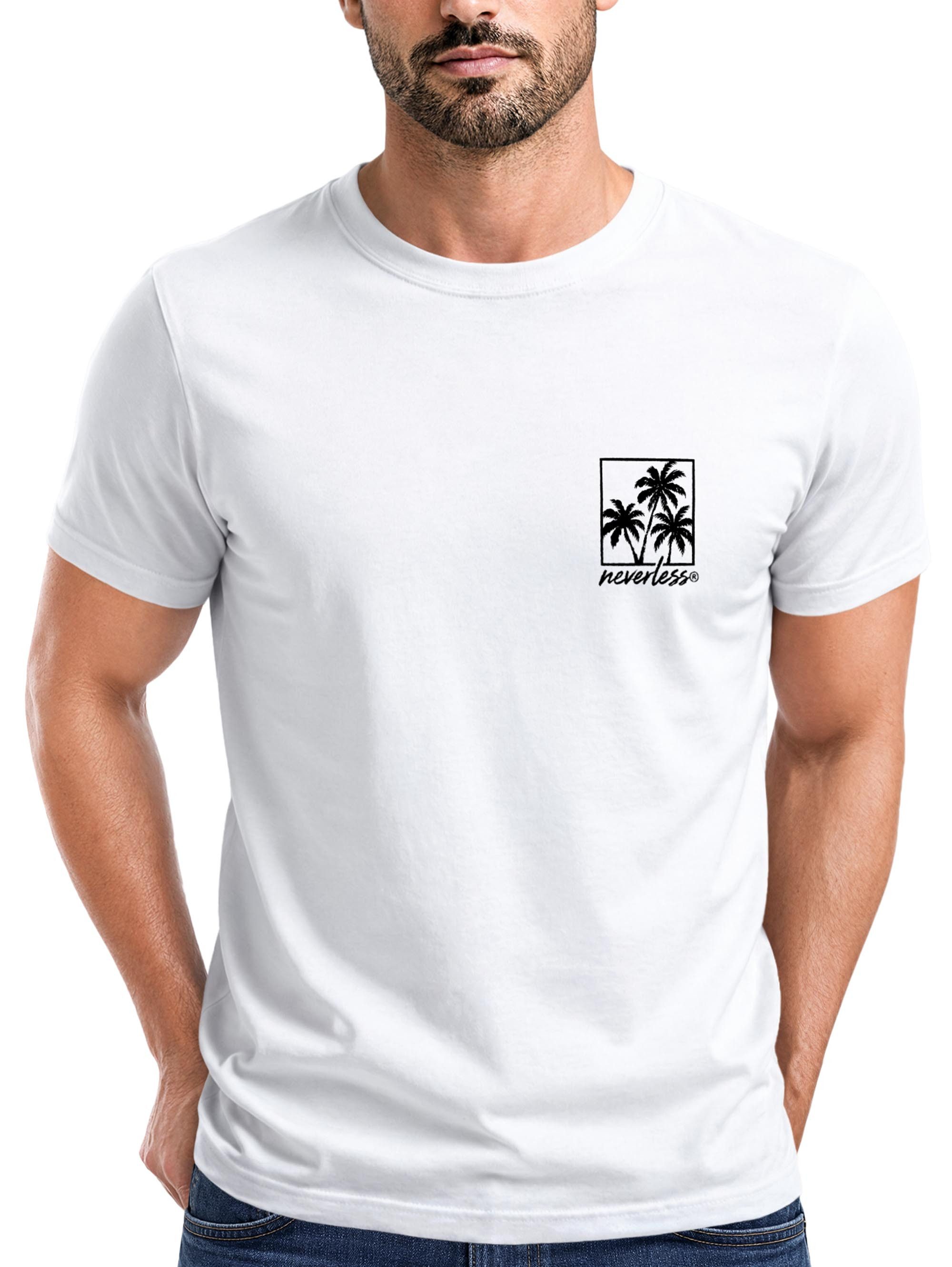Neverless Print-Shirt Herren T-Shirt Frontprint - Logo Design Palmen - Baumwollshirt Männer mit Print